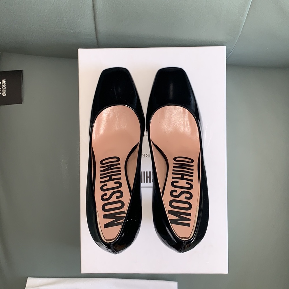 Moschino Patent Leather Crystal Logo Pumps - Picture 5 of 11